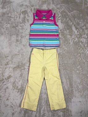 Polo Ralph Lauren Girls Outfit Set Striped Top Yellow Pants Size 4T